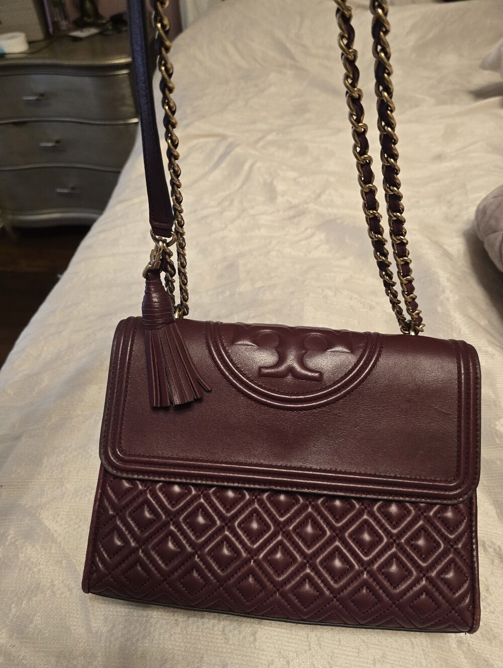 Tory Burch Quilted Leather Shoulder Bag in Deep Burgundy - Picture 2 of 15
